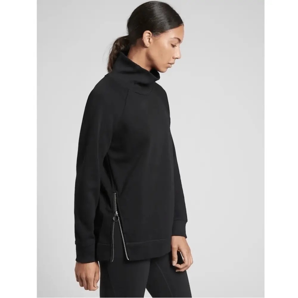 Athleta Cozy Karma Side Zip Black Funnel Neck Sweatshirt